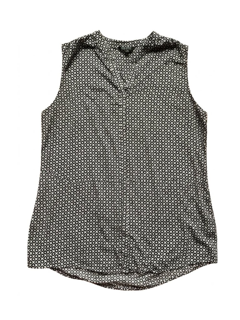 Original NICOLE MILLER - Black & White Geometric Sleeveless Blouse – Size XL